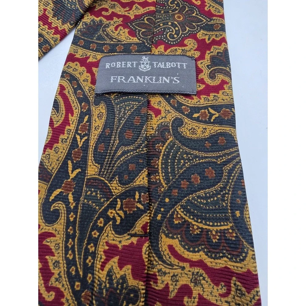VTG Robert Talbott Paisley Silk Neck Tie Burgundy Gold Gray Men's Tie 59